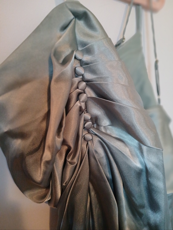 One-Shoulder Satin Evening Gown in Sage Green - Picture 4 of 7